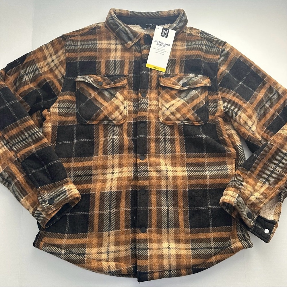 Member's Mark Men's Brown Plaid Sherpa Lined Shacket Size Medium